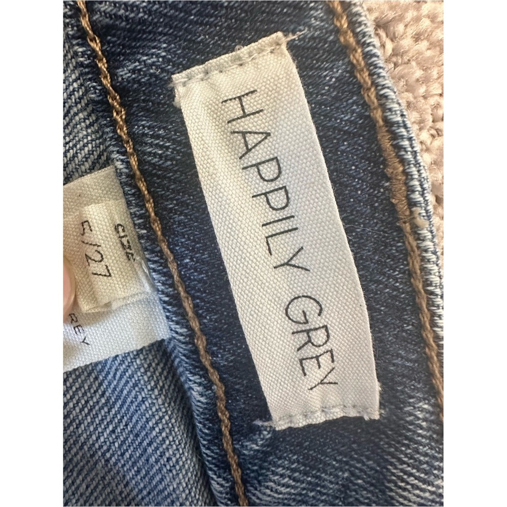 Happily Grey Distressed Denim Shorts Medium Wash Frayed Hem Size 5/27 - Picture 2 of 4